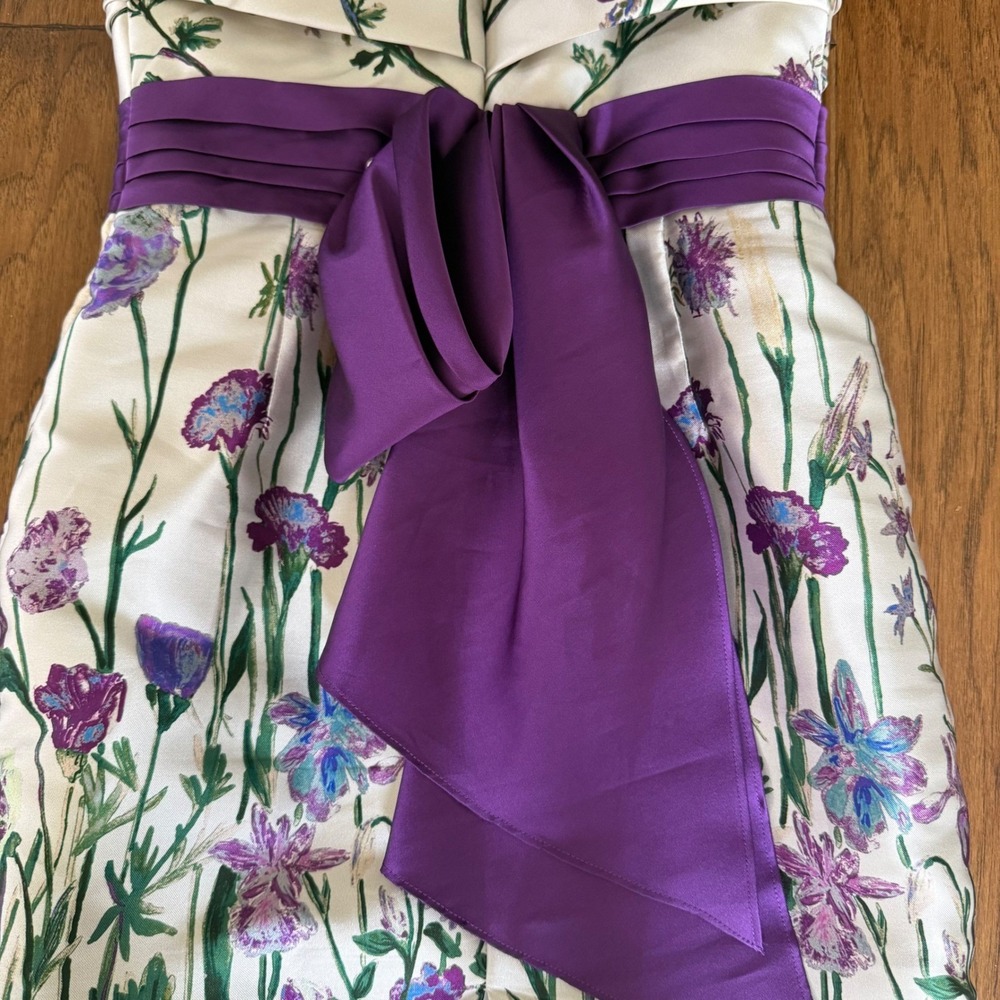 Marchesa Notte Erwina Strapless Floral Midi Dress Purple Bow Strapless Mermaid 8 - Picture 10 of 16